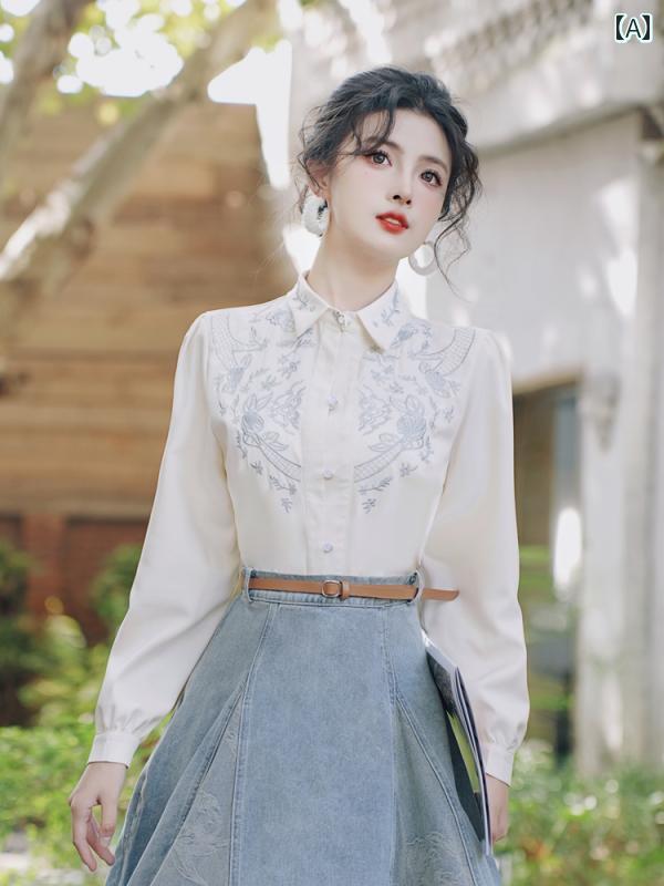 漢服 レディース ファッション 透明感 カジュアル コットン チェック ストリート ハーフ オープン カラー ハイウエスト シングル ブレスト 長袖 ロング スカート