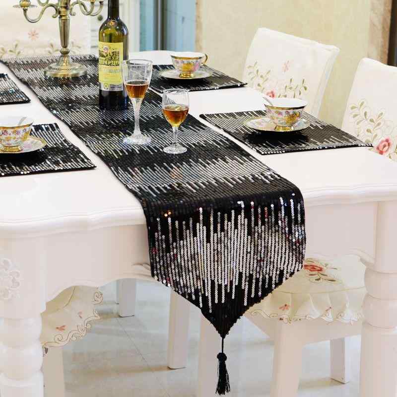テーブルランナー フラグ インテリア おしゃれ かわいい ブラック シルバー スパンコール キラキラ シ..