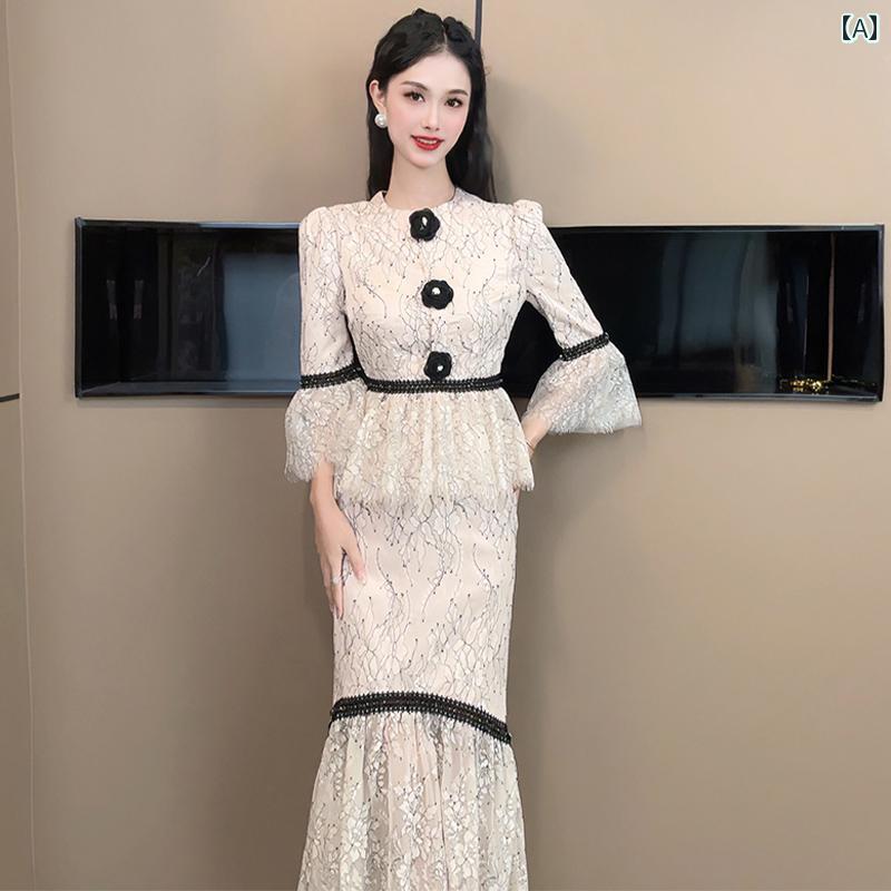 スカート ドレス スカート レディース ファッション 美形 スーツ 春秋 女性 高級感 レース フィッシュ テール ツーピース セット