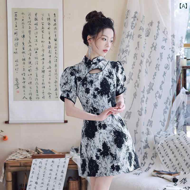ドレス チャイナ エレガント レディース パフォーマンス 民族服 小さい 上品 洗練 女の子 普段使い 日常着 ショート 中華風