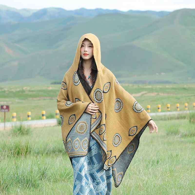レディース 秋 冬 ショール おしゃれ フード ショール レトロ 草原 ウイグル 旅行 服 暖かい マント