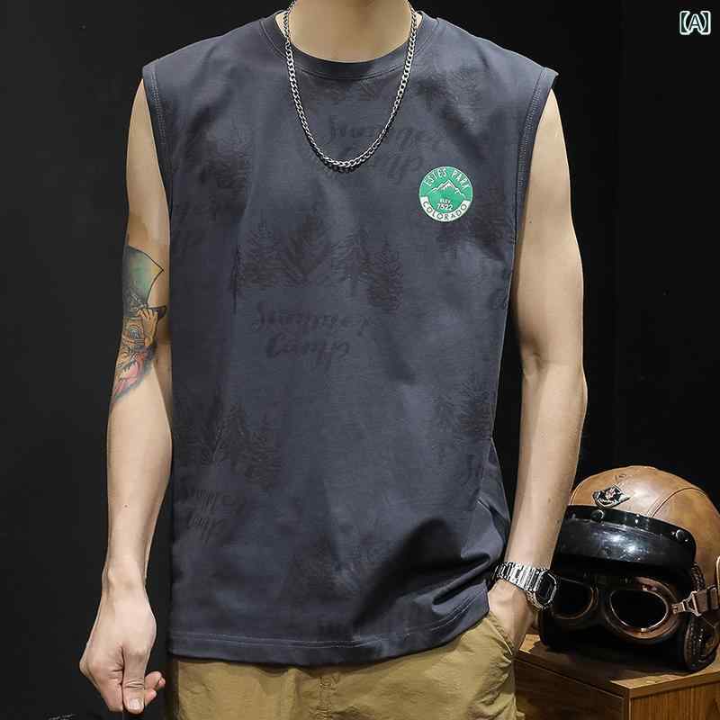 メンズ 夏 ノースリーブ ストリート バスケ スポーツ ベスト ゆったり 綿 t シャツ サマー ハードル フ..