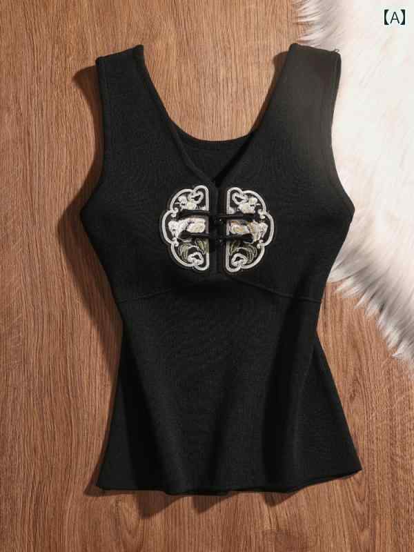 タンクトップ シャツ ノースリーブ チャイナ風 ショート丈 夏 タイトフィット スリム モダン セクシー ..