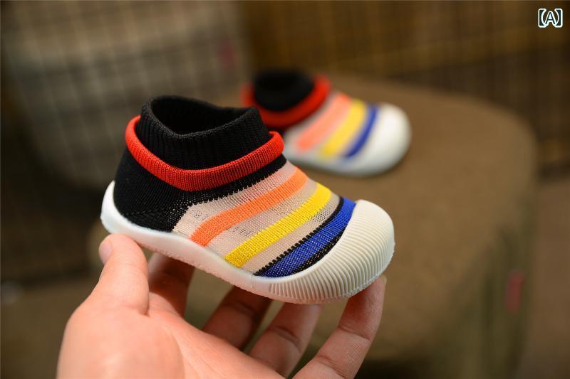 春夏 ベビー ステップ イン シューズ 靴 レディース メンズ 通気性 ワンキック ストライプ フレッシュ メッシュ