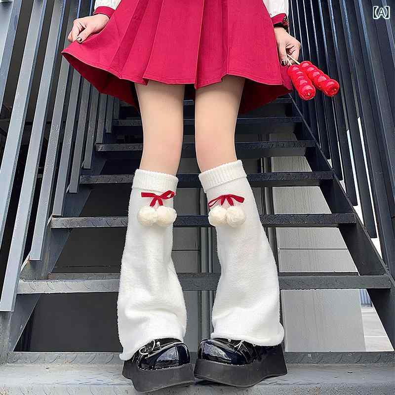 ファーボール ふくらぎ ソックス レディース 秋冬 かわいい ミドル カーフ ニット ...