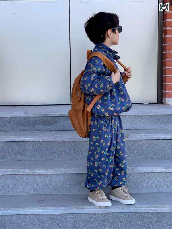 子供服 春秋 花柄 ジッパー 男の子 女の子 スーツ レトロ スウェットシャツ スウェットパンツ スポーツウェア ベビー ストリート 兄弟 姉妹 衣装