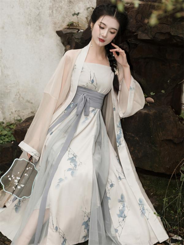 チャイナ風 キャミソールドレス 婦人服 通勤 日常 漢服 レディース 夏 レトロ 漢 プリントドレス シースルー 透け感カーディガン
