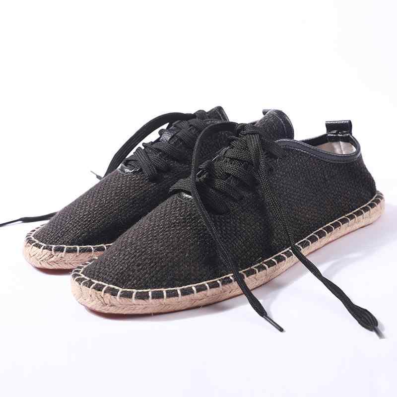シューズ メンズ 紳士靴 レトロ エスニック シンプル 麻靴 レースアップ カジュアル ローカット 男性用 ラウンド トゥシューズ