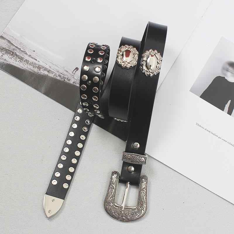 アクセサリー レディース カジュアル ベルト 革 レトロ メタル バックル ベルト 装飾 イン ラージ シルバーバックル ベルト