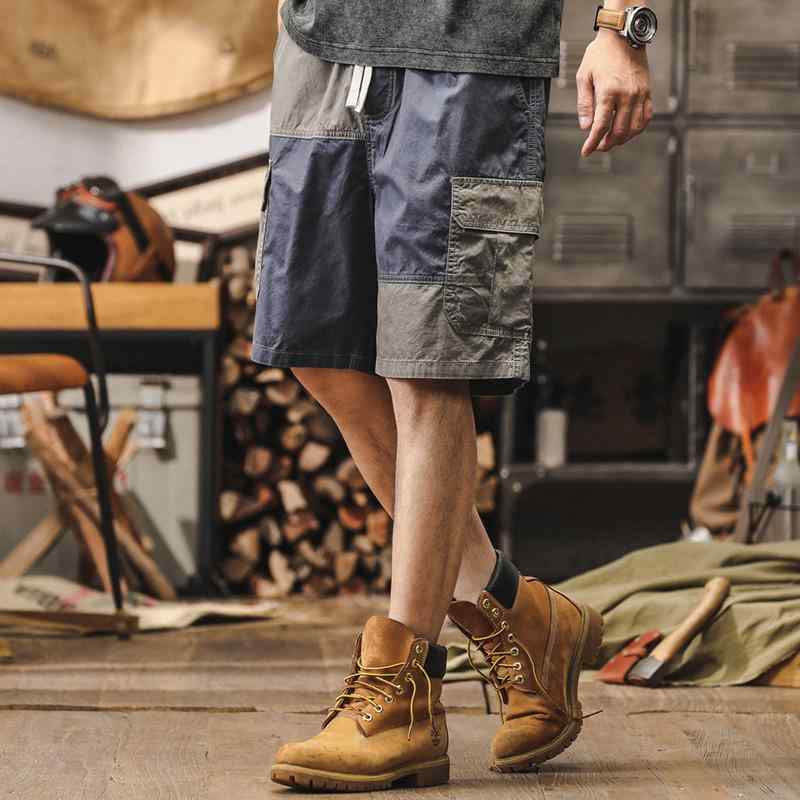 Wear - ハーフパンツ メンズ 半ズボン レジャー ハイキング アウトドア パンツ ショートパンツ 夏 アメリカ レトロ コントラストカラー カーゴパンツ ストレート カジュアル