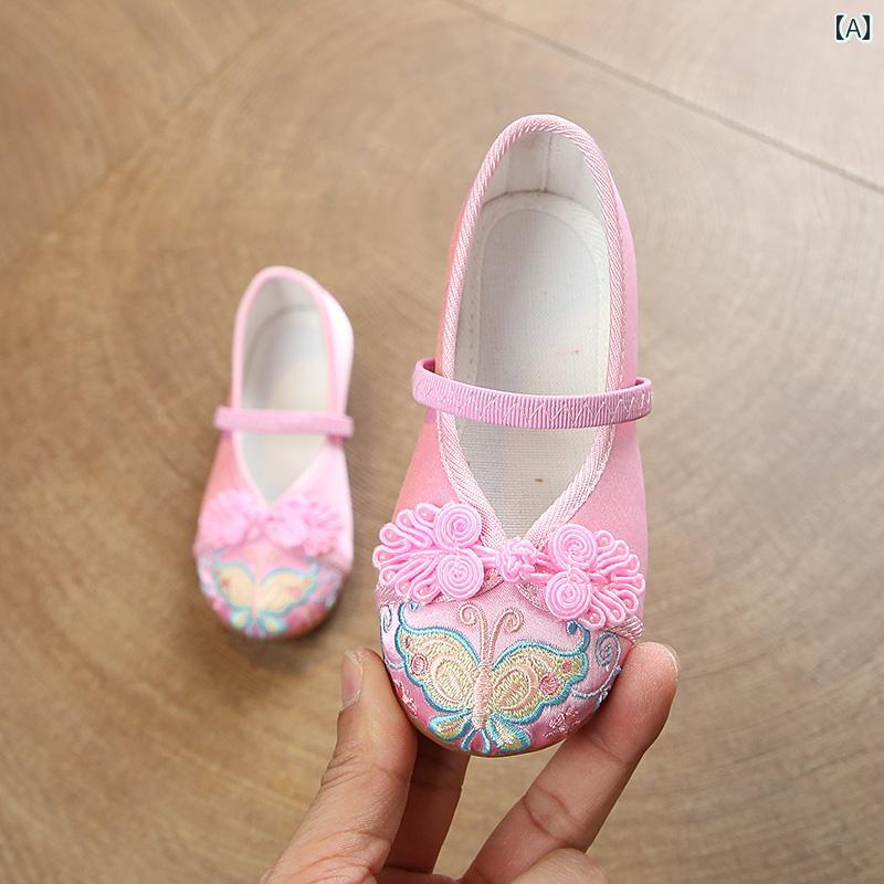 シューズ 靴 子供靴 かわいい メリージェーン 歩きやすい キッズ 女の子 刺繍入り レトロ 衣装 エスニック 漢服 古風 子供用 アンティーク 布靴 春秋 チャイニーズスタイル