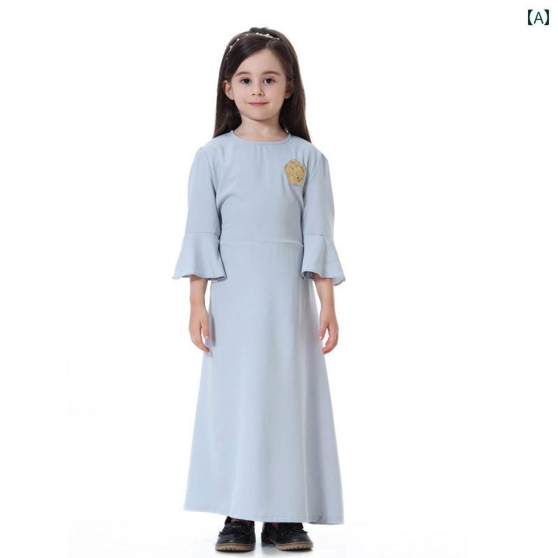 スカート ドレス キッズ 民族衣装 かわいい コスプレ 夏 ガールズ 東南 アジア ガールズ アップリケ ロング 無地 回族 民族服