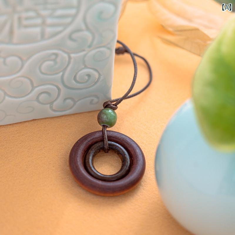 木 ペンダント ネックレス メンズ レディース ロング エスニック リング ギフト ウッド アクセサリー ナチュラル