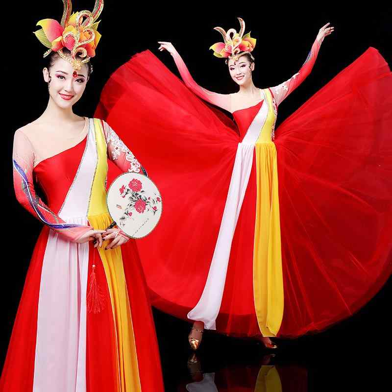 ダンス 衣装 民族舞踊 エスニック 大きめ スイングスカート オープニングダンス チャイナ風 モダン レ..