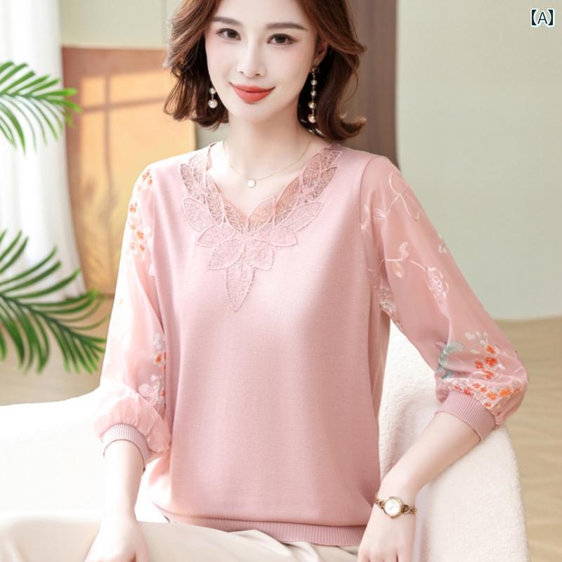 V-Neck - 秋 レディース 七分袖 Vネック ゆったり シンプル おしゃれ ニット セーター 薄手 トップス カジュアル エレガント 上品