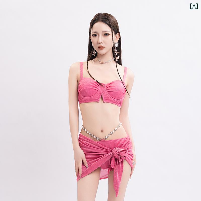 レディース 水着 魅惑 ピンク ガール ホワイト ビーチ 休暇 ビキニ セパレート チューブトップ 温泉 レディース 4 ピース 大きめビジュー かわいい 胸パッド ワイヤーし セクシー水着