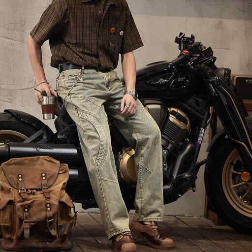 デニムパンツ カジュアル アメリカン ストリート レトロ ジーンズ メンズ ストリート ストレート スプライス 長ズボン デニムパンツ カジュアル アメリカン ストリート レトロ ジーンズ メンズ ストリート ストレート スプライス 長ズボン