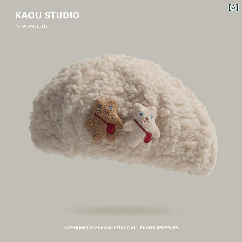 キッズ ベレー 帽 おしゃれ 女性用 かわいい クマ ぬいぐるみ 親子コーデ 大人 八角形 帽子 画家帽子