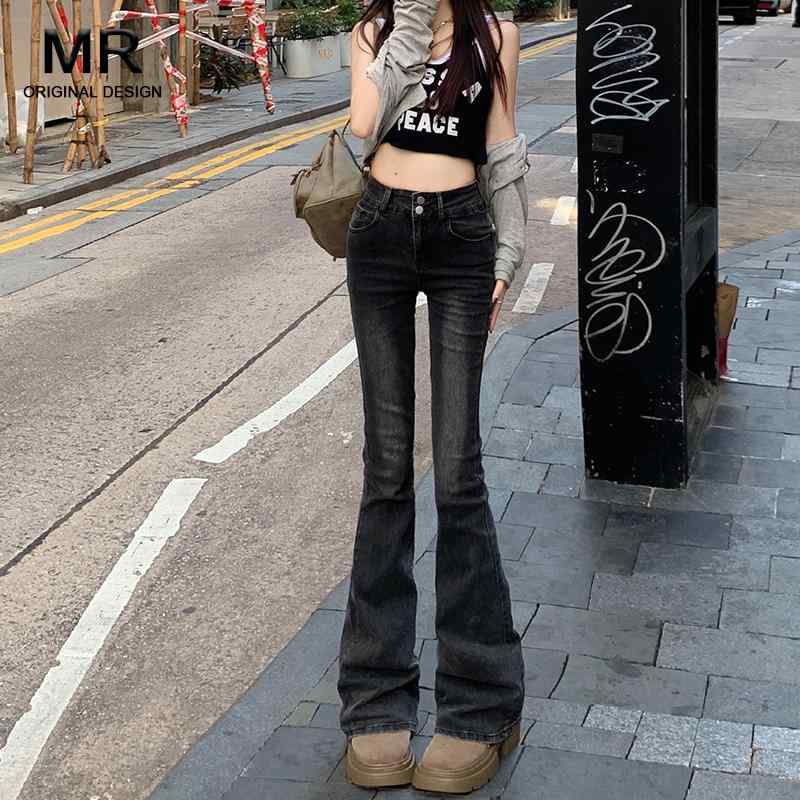 Boot Cut Jeans - パンツ デニムパンツ レディース 黒 グレー ブーツ カット ジーンズ レディース 春 プチ 裏起毛 ベルボトム スリミング ハイウエスト フレアパンツ