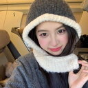 ニット帽 暖かい ウール 帽子 冬 学生 かわいい コントラストカラー 防寒 ボタン 耳保護 ニット帽子 レディース ファッション