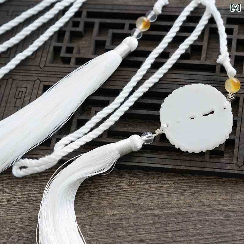 レトロ 漢服 ドラゴン 翡翠 宮殿 リボン ロープ ラウンドネック ロング 編組 ウエスト 道教 ローブ ウエスト ペンダント ペア メンズ レディース