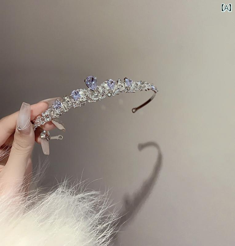 セキュアデポのドレス ティアラ レディース ヘッドドレス ジルコン 誕生日 クラウン ブライダル 帽子 ヘア パフォーマンス ガールズ ギフト 十代 クラウン｜アングル2