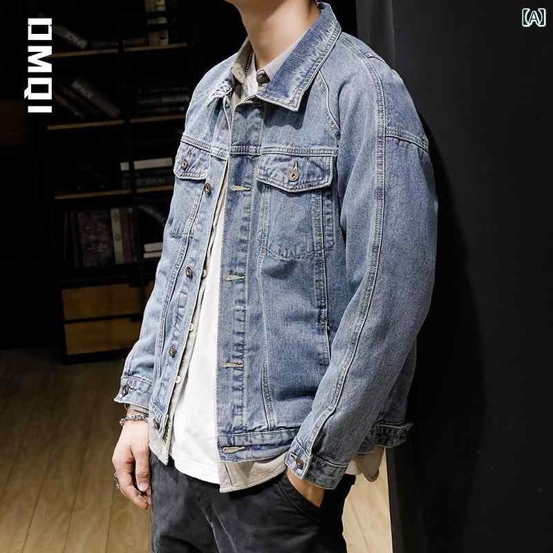 Coach Jackets - 大きめサイズ デニムジャケット メンズ メンズ 春秋冬 レトロ ウォッシュ カジュアル ワークウェア 上着 アウター ブルゾン Gジャン