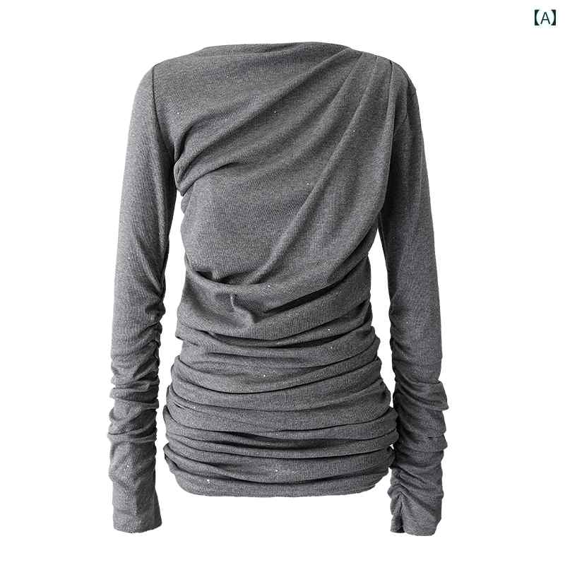 レディース ワンピース クラシック ラウンドネック 長袖 プリーツ ショート スカート スリムフィット ヒップ ハグ ドレス