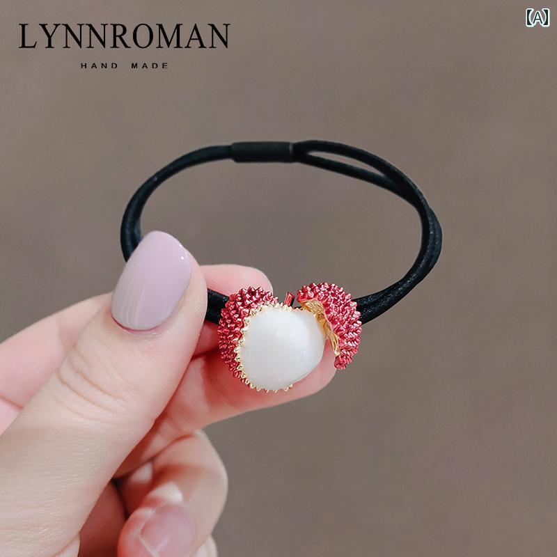 アクセサリー ヘア ゴム かわいい ライチ ヘッド ロープ ハイエンド フリー 黒 バンド ネクタイ リング..