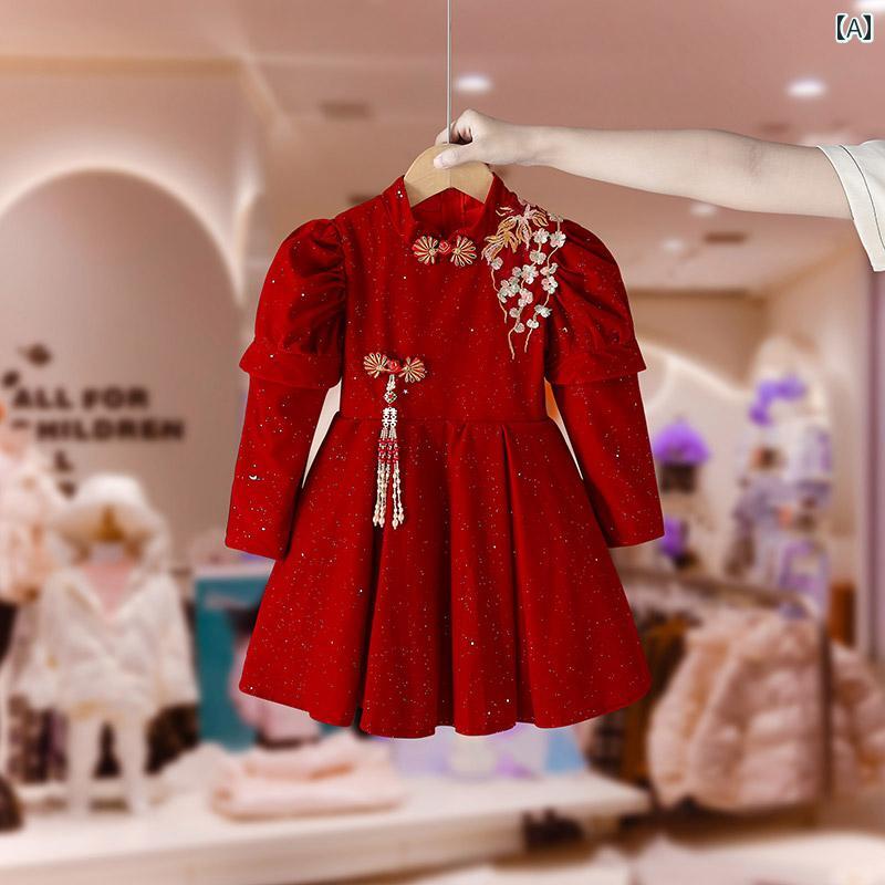 ドレス キッズ ウェア 女の子 誕生日 子供用 中華 新年 フラワーガール プリンセス 小さい 女の子 ホスト ピアノ パフォーマンス