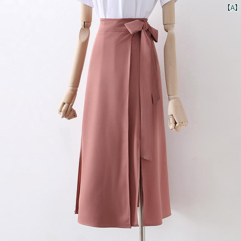 レディース 夏 レンガ レッド レースアップ ワンピース スカート 快適 ハイウエスト スリム 不規則 ス..