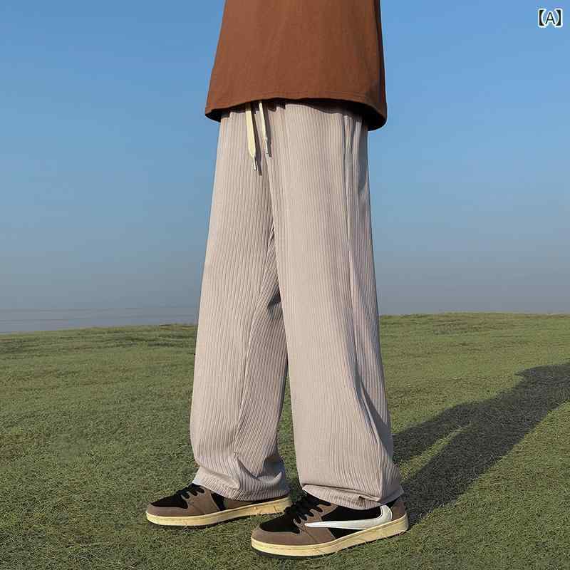 Pants - カジュアル パンツ メンズ 動きやい ひんやり 涼しい 快適 春夏 薄手 ストレート ドレープ ワイドレッグ ボトムス ファッション ロング ズボン