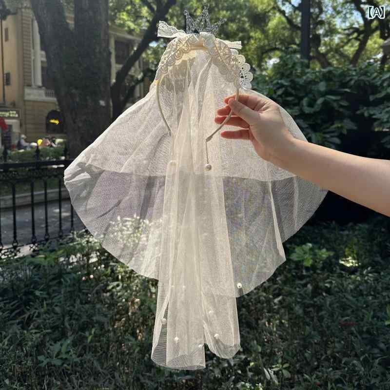 ドレス 女の子 ガールズ用 韓国 ヘア バンド ベール 女児 赤ちゃん フラワーガール ヘッド ロリータ プ..