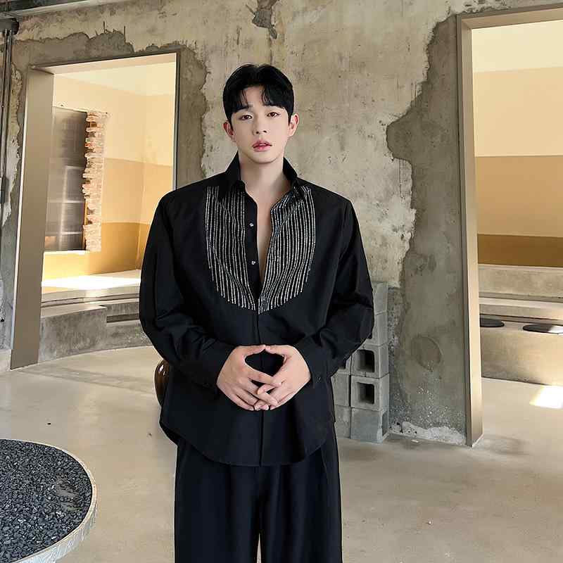 シャツ カジュアル スタイリッシュ 韓国 感 シャツ メンズ パーティー 紳士 ドレスシャツ 長袖 ロングスリーブ パッチワーク