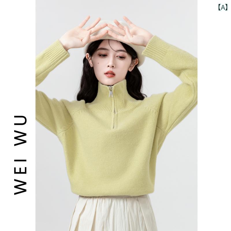 Turtleneck - レディース 秋冬 長袖 ハイネックセーター 厚手トップス カレッジ ガーリー モテ服 韓国 大人かわいい おしゃれ アップ 暖い デート 女子会 旅行 普段使い