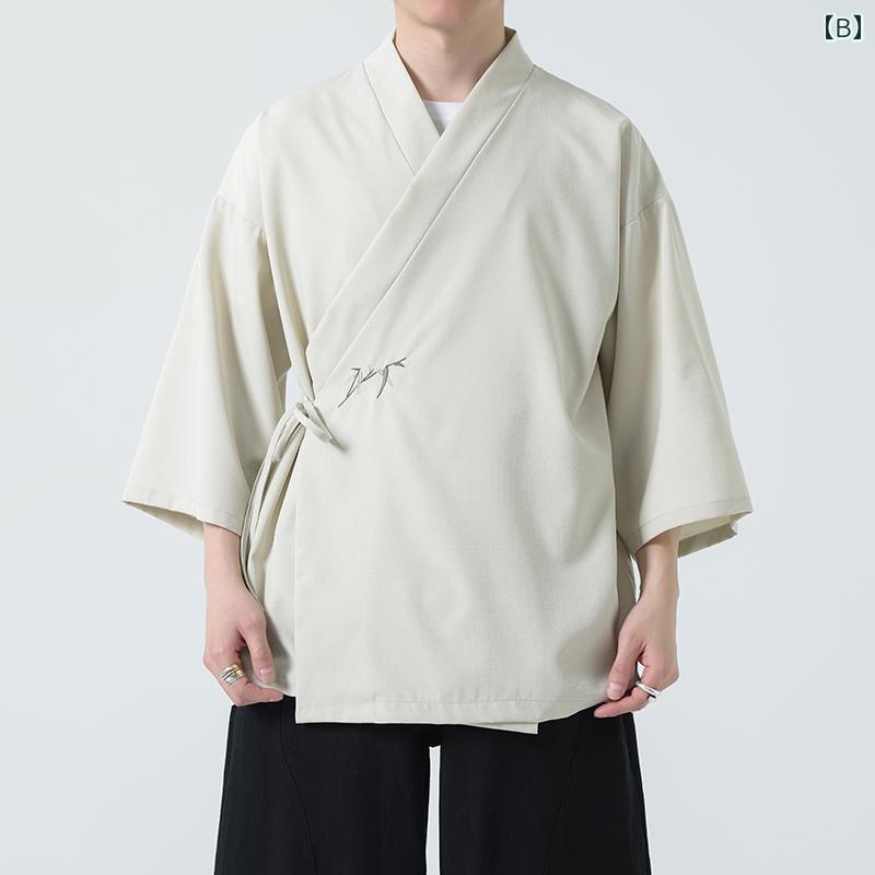 メンズ ファッション トップス ジャケット かっこいい カンフー服 中華風 レトロ チャイナ風 唐装 メンズ 漢服 カジュアル 半袖 刺繍 夏