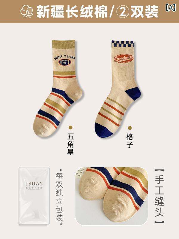 靴下 レディース ミドル カーフ ソックス 綿 アメリカン 着 ソックス 春秋 ストッ...