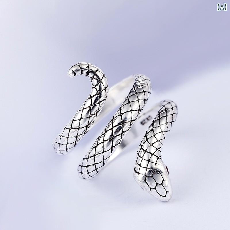 指輪 リング かっこいい メンズ レディース シルバー パイソン 巻き シンプル レトロ カップル リング アクセサリー ワンポイント メンズ レディース 開口部調節可能