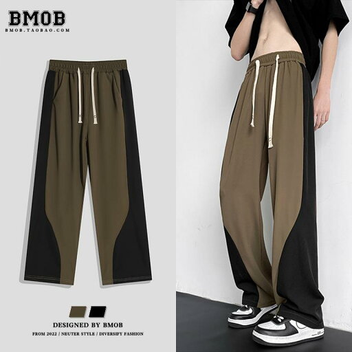 パンツ ストリート カジュアル ゆったり 快適 メンズ スプライシング 夏 ファッション アメリカン レトロ ストレート ドレープ ワイド レッグ パンツ ストリート カジュアル ゆったり 快適 メンズ スプライシング 夏 ファッション アメリカン レトロ ストレート ドレープ ワイド レッグ
