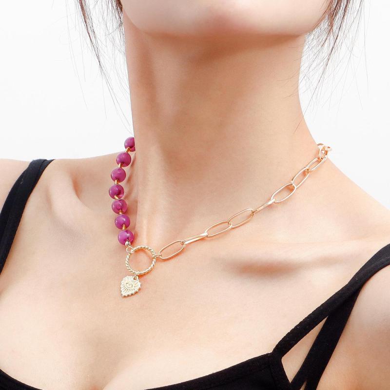 ネックレス レディース ジュエリー アメリカ バレンタデー パープル ビーズ ステッチ チョーカー ラブ ネックレス 夏 ビーズ ネックレス 韓国