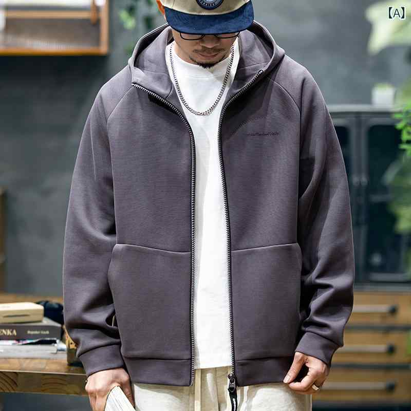 ヘビー ジャケット メンズ 春秋冬 ゆったり アメリカン トップス カーディガン カジュアル フード スウェットシャツ ジッパー 長袖