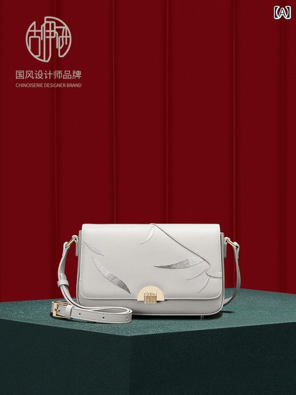 チャイナ風 エスニック バッグ レディース 鞄 オールシーズン カバー タイプ 牛革 クロス ボディ バッグ ミディアム