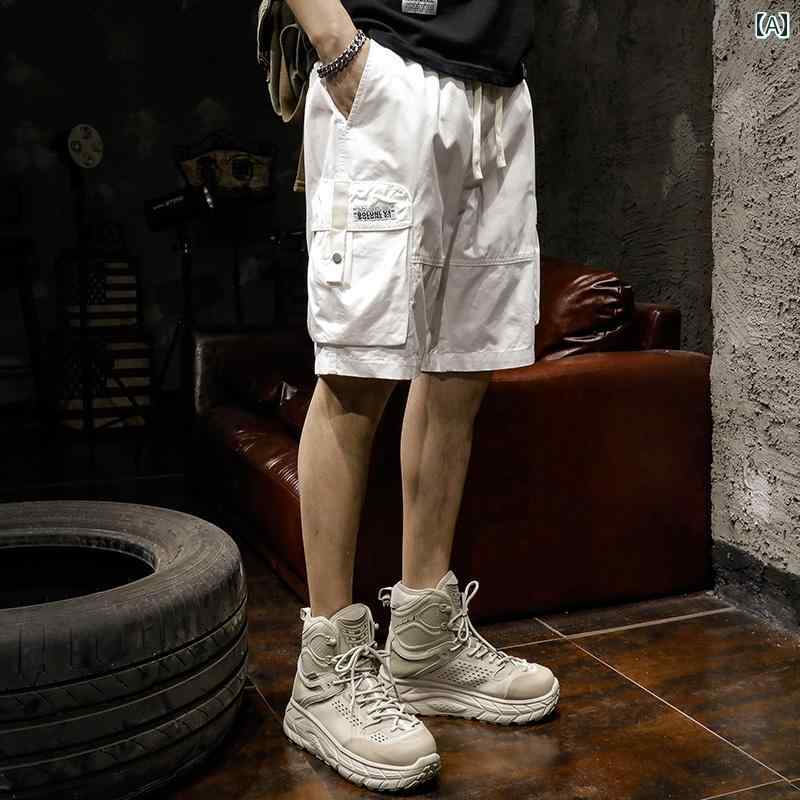 ハーフパンツ メンズ ショートパンツ ボトムス 夏 アメリカン 薄手 ストレート アウトドア カジュアル レジャー スポーツ ややストレッチ性 ハーフ 五分丈 半ズボン カーゴ ミドル マルチポケット ゴムベルト バッチ 綿 コットン100