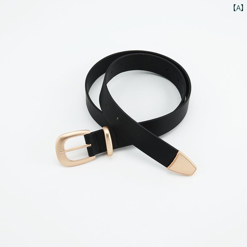 Belts - レディース ベルト PU ブラック ゴールド カジュアル ファッション ピンバックル シングルループ シンプル ボトムス スカート ワンピース コーディネート 調節可能
