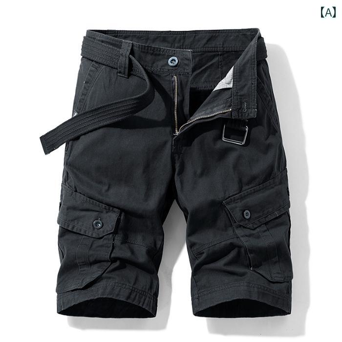Bottoms - メンズ 夏 カジュアル パンツ ハーフ 春 半ズボン アウトドア 作業 ズボン 男性用 カーゴ ショーツ アメリカ マルチ ポケット ミッド ストレート コットン