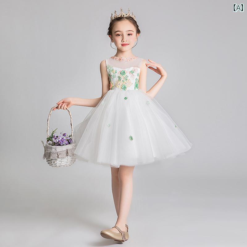 女の子 プリンセス ドレス キッズ ウェディングドレス 少女 フラワーガール ピアノ パフォーマンス 中国 スカート イブニングドレス 演奏(3)