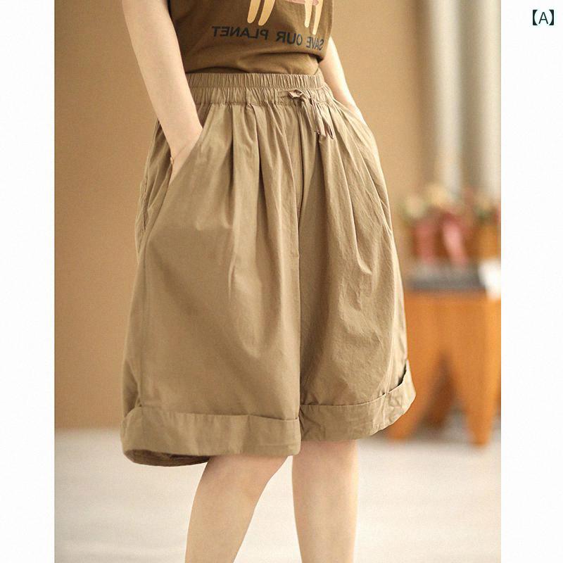 Capri Pants - レディース 夏 カジュアル パンツ ハーフ ショート ゆったり 快適 普段着 ビッグ ネーム シングル ツーリング ショーツ スリム ワイド レッグ 五分丈 コットンリネン