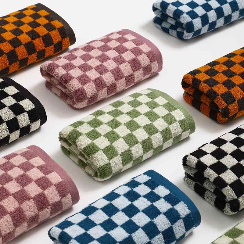 タオル 家庭 レディース メンズ オールシーズン シンプル 洗顔 ハンド フェイス タオル 吸収性 入浴 チェック レトロ