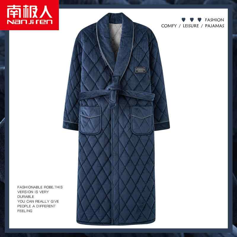 メンズ 冬 パジャマ ルームウェア 厚手 裏起毛 ロング コーラル ベルベット キルティング サーマル バスローブ フランネル