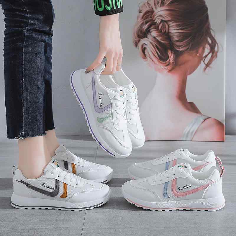 スポーツ シューズ 運動靴 レディース 婦人 ファッション 靴 オールシーズン レースアップ フラット ヒール ラウンドトゥ スポーツ カジュアル シューズ